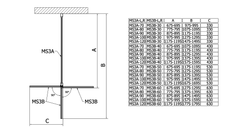 Sapho POLYSAN MODULAR 900 L típusú 2/1 fix zuhanyfal, ajtós változat, króm MS3A-90