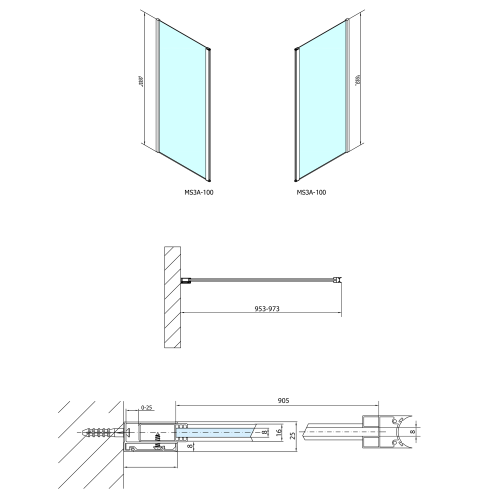 Sapho POLYSAN MODULAR 1000 L típusú 2/1 fix zuhanyfal, ajtós változat, króm MS3A-100