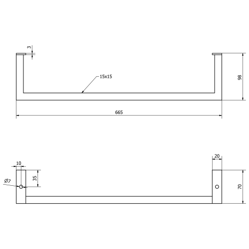 Sapho HANG 665x98mm törölközőtartó mosdóra, matt fekete HG665