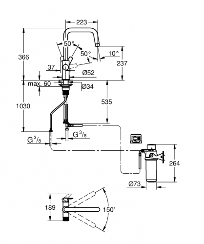 GROHE Blue Pure Start kezdőkészlet aktív-szénszűrővel 30596000