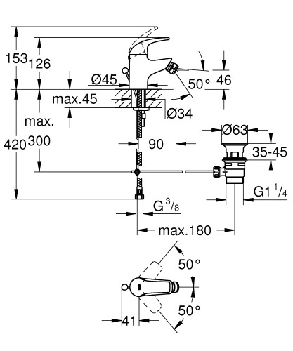 Grohe Start Curve egykaros bidécsaptelep 23766000