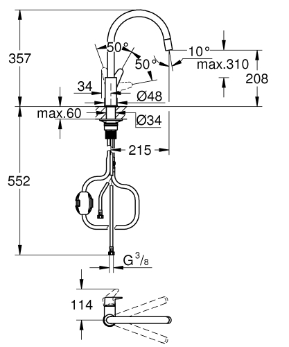 Grohe Start Curve egykaros mosogatócsaptelep kihúzható gyöngyöztetővel 30562000