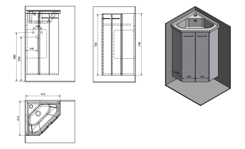 Sapho AQUALINE ZOJA 39x74x39cm mosdótartó szekrény sarokba, platina tölgy 50344