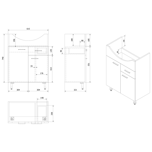 Sapho AQUALINE ZOJA 61,5x74x32,5cm mosdótartó szekrény, platina tölgy 51165