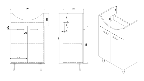 Sapho AQUALINE ZOJA 50,5x74x30cm mosdótartó szekrény, platina tölgy 51057