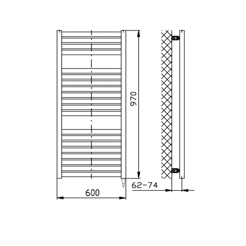 Sapho AQUALINE TONDI-E 600x970mm elektromos fürdőszobai radiátor, matt fekete DE466T