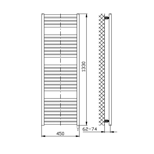 Sapho AQUALINE TONDI-E 450x1330mm elektromos fürdőszobai radiátor, matt fekete DE476T