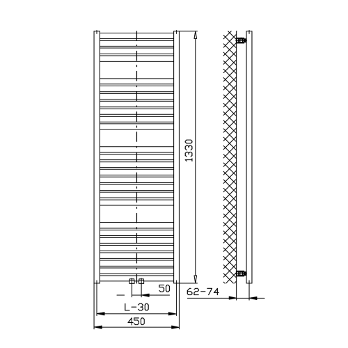 Sapho AQUALINE TONDI 450x1330mm fürdőszobai radiátor középső bekötéssel, matt fekete DT476T