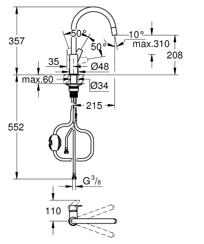 Grohe Start Edge egykaros mosogatócsaptelep kihúzható gyöngyöztetővel 30550000