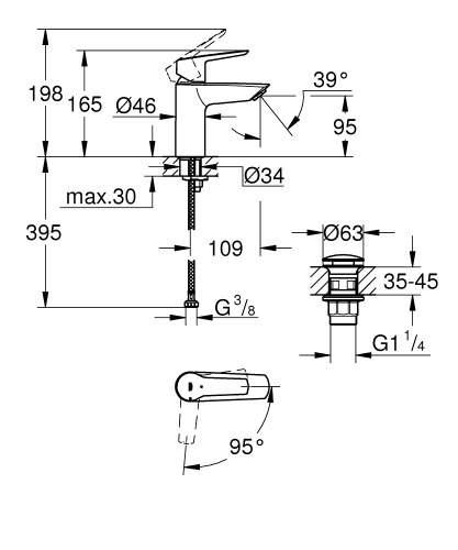 Grohe Start egykaros mosdócsaptelep S-es méret Cold Start matt fekete 235512432