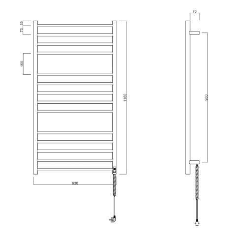 Sapho REDONDO 630x1160mm elektromos törölközőszárító radiátor időzítővel, matt fekete ER230BT