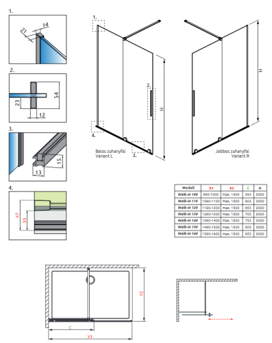 Radaway Furo Black Walk-in 160 bal fekete zuhanyfal 10106838-54-01L, 10110794-01-01