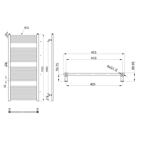 Sapho AQUALINE 450x1320mm egyenes fürdőszobai radiátor, strukturált ezüst ILS34E