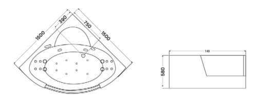 Wellis Tivoli E-Drive™ 150x150 cm-es hidromasszázs sarokkád Flipper csapteleppel WK00127