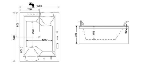 Wellis Nera Maxi E-Max™ TOUCH 185x150 cm-es hidromasszázs kád, csaptelep nélkül WK00009-8