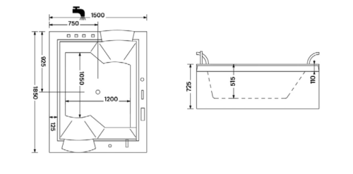 Wellis Nera Maxi E-Max™ TOUCH 185x150 cm-es hidromasszázs kád, Flipper csapteleppel WK00009-8-1