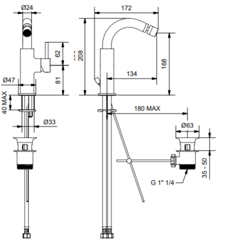 Bugnatese KOBUK MINI Bidet csaptelep leeresztővel, matt fekete 2225OP