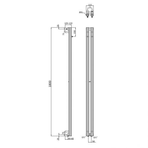 Sapho PILON 122x1800mm fürdőszobai radiátor, króm IZ123