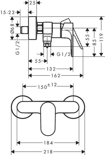 Hansgrohe Rebris S egykaros zuhanycsaptelep matt fekete 72640670