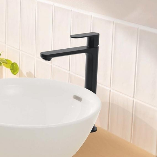 Hansgrohe Rebris S Egykaros mosdócsaptelep 240 CoolStart EcoSmart+ mosdótálakhoz automata lefolyógarnitúrával matt fekete 72590670