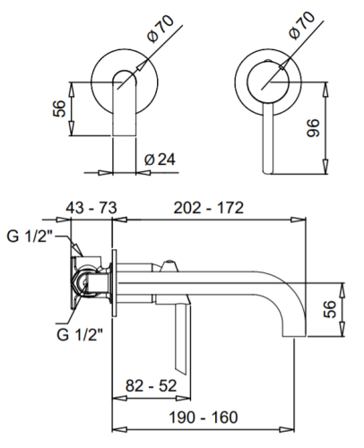 Bugnatese SMART fal alatti mosdócsaptelep 19 cm kifolyóval klikk-klakk leeresztővel, matt fehér 2145SCOP