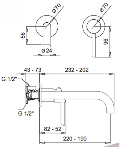 Bugnatese SMART fal alatti mosdócsaptelep 22 cm kifolyóval klikk-klakk leeresztővel, matt fehér 2146SCOP