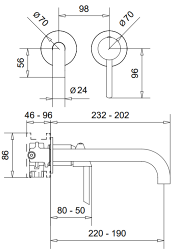 Bugnatese SMART fal alatti mosdócsaptelep 22 cm kifolyóval, króm 2165CR