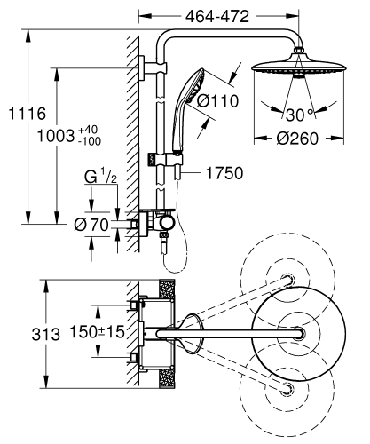 Grohe Vitalio Joy System 260 zuhanyrendszer termosztátos csapteleppel 26403002