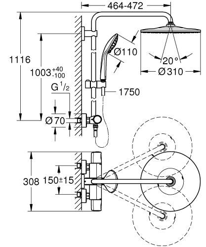 Grohe Vitalio Joy System 310 zuhanyrendszer termosztátos csapteleppel 26400001