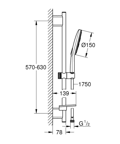 Grohe Vitalio SmartActive 150 Rudas zuhanygarnitúra, 3 féle vízsugaras kézizuhannyal 26598000