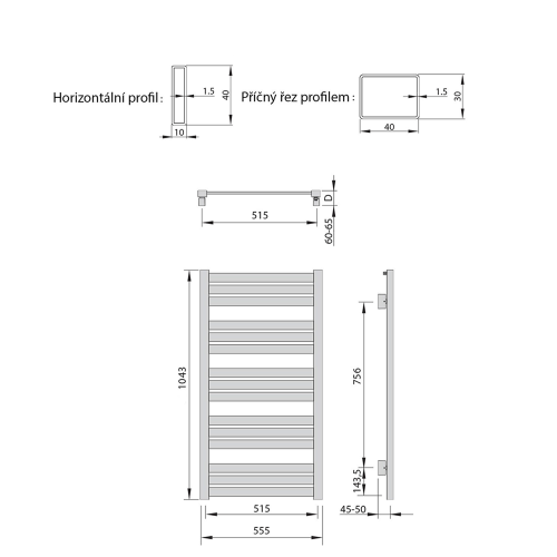 Sapho NEVEL 555x1043mm fürdőszobai radiátor, ezüst NV610S