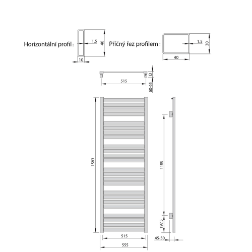 Sapho NEVEL 555x1583mm fürdőszobai radiátor, ezüst NV616S