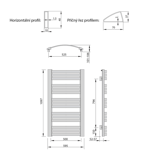 Sapho SIDI 595x1097mm fürdőszobai radiátor, strukturált ezüst IS611SS