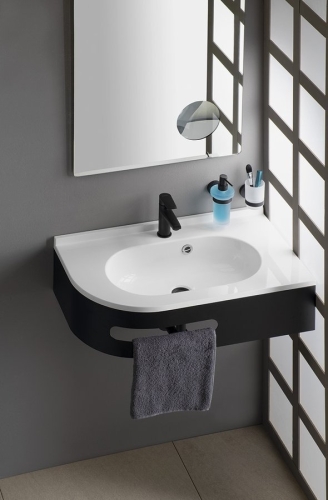 Sapho PULSE 75x45cm jobbos mosdótartó konzol törölközőtartóval, matt fekete BM658-CP