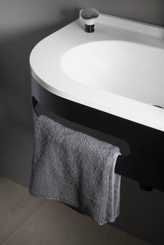 Sapho PULSE 75x45cm jobbos mosdótartó konzol törölközőtartóval, matt fekete BM658-CP