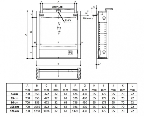 Sapho LUCIE 106x70cm tükrösszekrény LED világítással, fehér LU105-0030