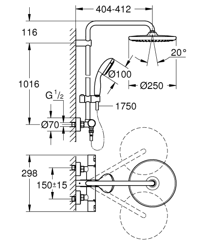 Grohe Vitalio Start System 250 termosztátos zuhanyrendszer 26816000