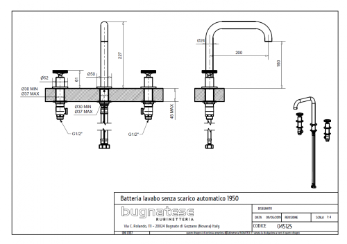 Bugnatese MILLENOVECINQUANTA 3 üléses mosdócsaptelep klikk-klakk leeresztővel, fényes foszforszürke 4512SCNF
