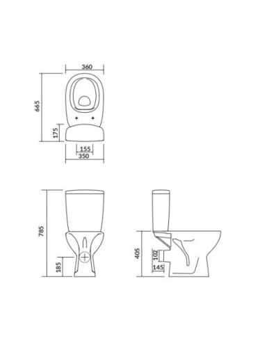 Cersanit Arteco Compact perem nélküli hátsó kifolyású monoblokkos wc lassú záródású wc ülőkével K667-069