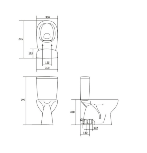 Cersanit Arteco Compact perem nélküli alsó kifolyású monoblokkos wc lassú záródású wc ülőkével K667-077