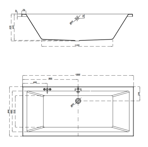 Cersanit Intro 180x80 cm-es egyenes kád kádlábbal S301-222