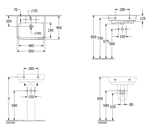 Villeroy & Boch O.novo 55x46 cm mosdó 4A415501