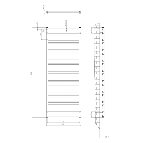 Sapho METRO DOS 550x1430mm fürdőszobai radiátor, matt fekete IR430TB