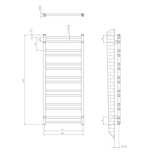 Sapho METRO DOS 500x1100mm fürdőszobai radiátor, matt fekete IR432TB