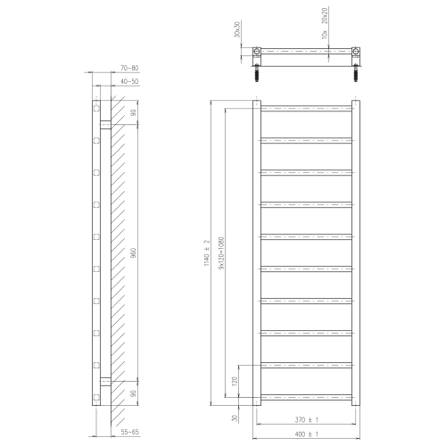 Sapho METRO LIGHT 400x1140mm fürdőszobai radiátor, matt fekete IR445TB