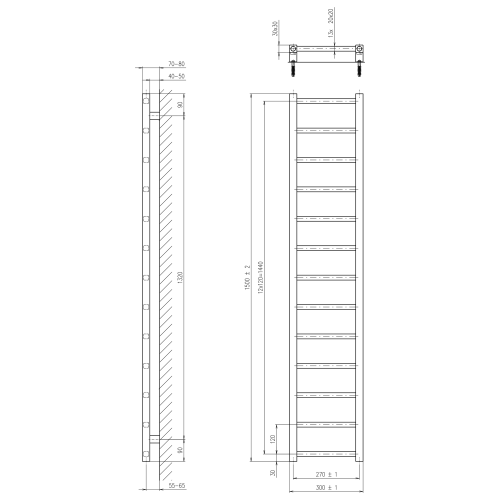 Sapho METRO LIGHT 300x1500mm fürdőszobai radiátor, matt fekete IR446TB