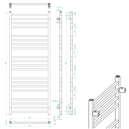 Sapho METRO 600x1510mm fürdőszobai radiátor, fehér IR420T