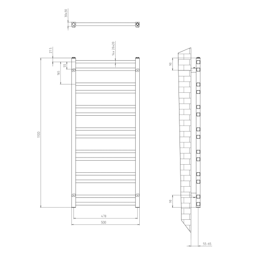 Sapho METRO DOS 500x1100mm fürdőszobai radiátor, fehér IR432T