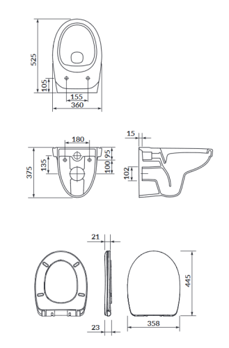 Cersanit Cersania nyitott peremes fali wc lassú záródású ülőkével S701-554