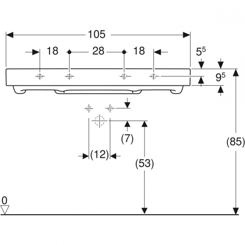 Geberit ONE 105x48 cm KeraTect mosdó csaplyuk nélkül, fehér 505.045.00.1